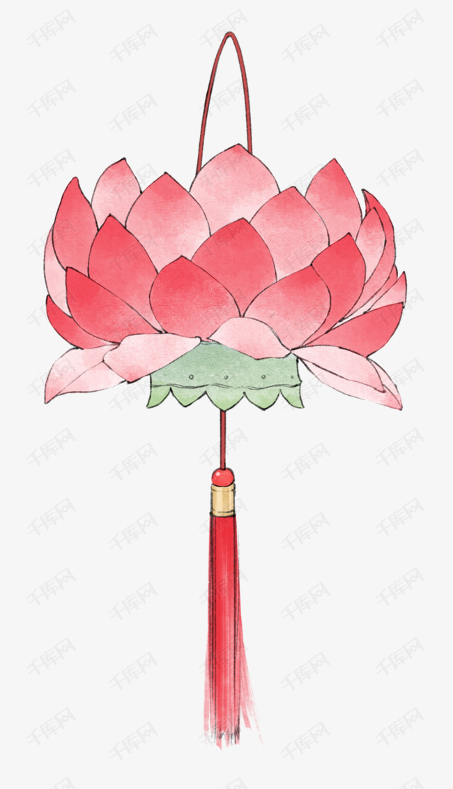 新年元宵节吉祥莲花灯荷花灯粉色绿色平面设计清新挂饰