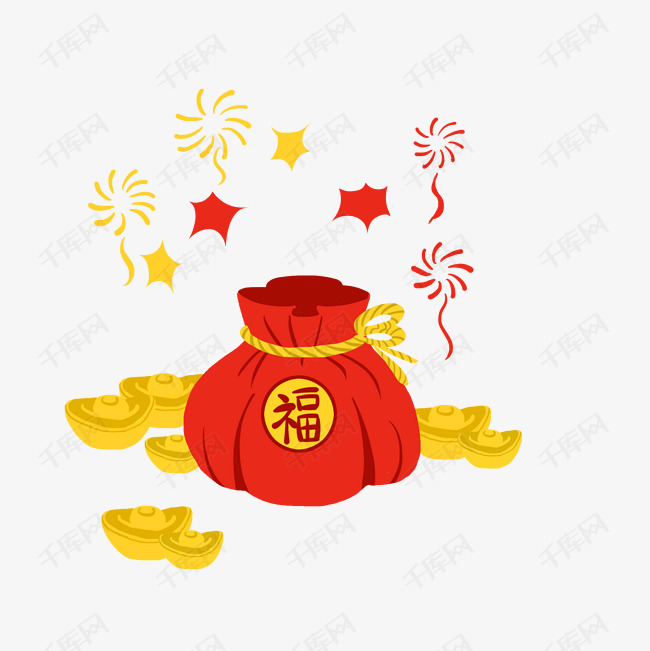 手绘新春吉庆福袋插画