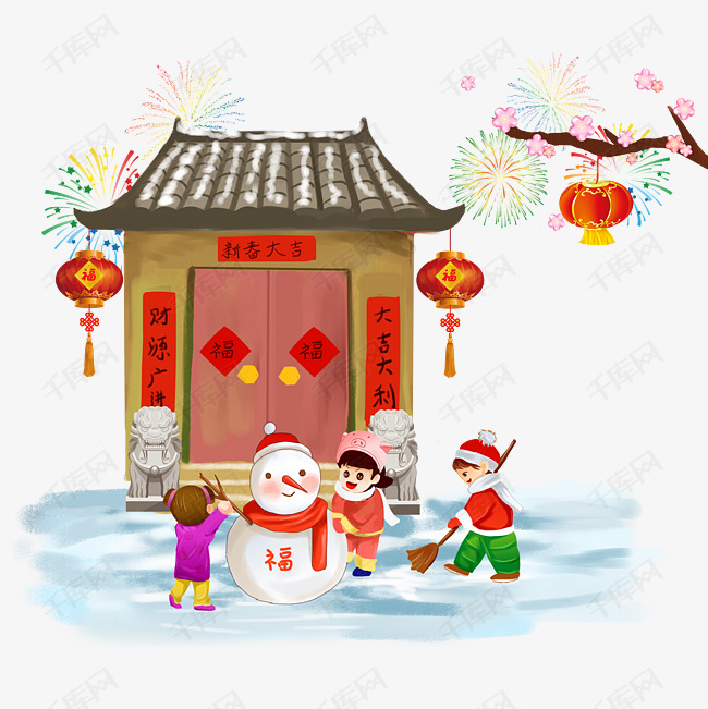 卡通灯笼春节插画新年小猪