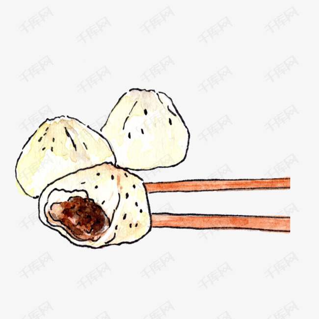 卡通手绘三只生煎包插画