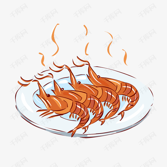 冬季热气腾腾的简笔画小清新美食油焖大虾