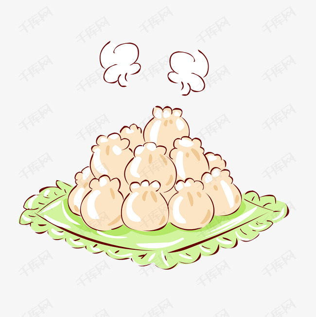 冬季热气腾腾的简笔画小清新美食卡通包子