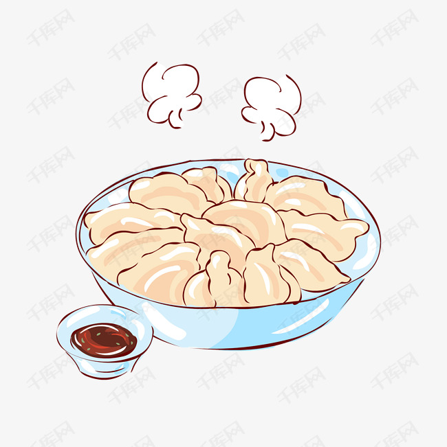 冬季热气腾腾的简笔画小清新美食水饺