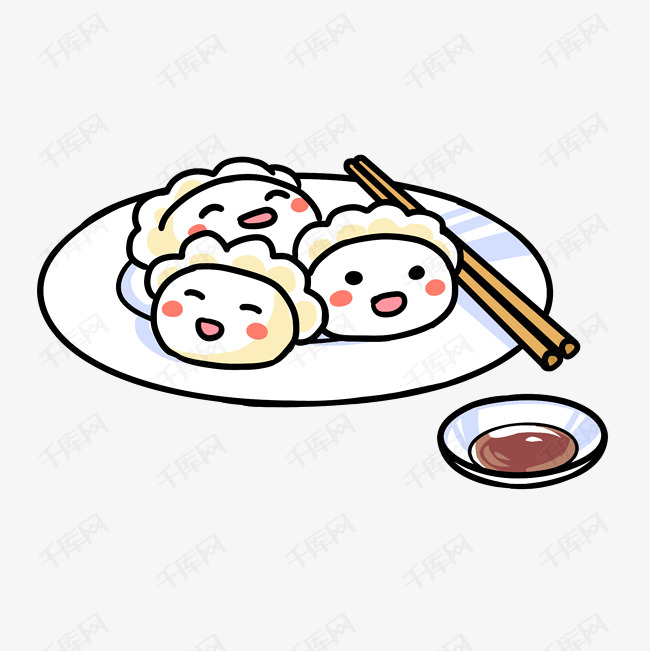 手绘一盘饺子插画
