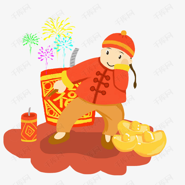 放鞭炮 手绘卡通人物png素材图片免费下载_高清psd_千