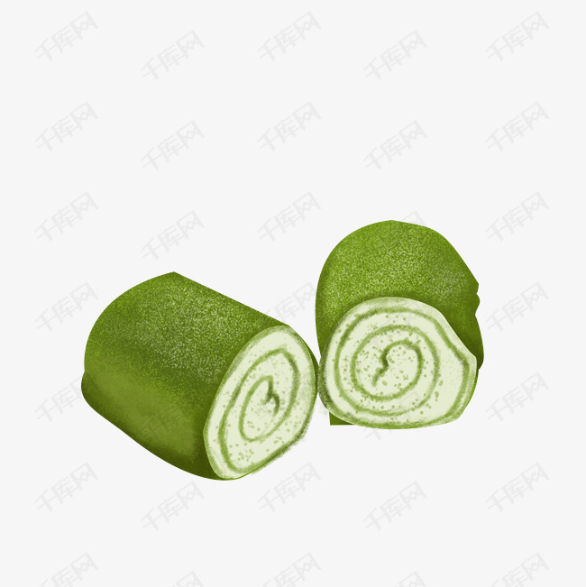 绿色抹茶糕点点心蛋糕甜品手绘插画免扣素材