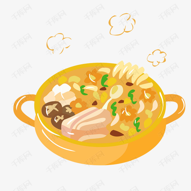 冬季热气腾腾的简笔画小清新美食咖喱菌菇浓汤