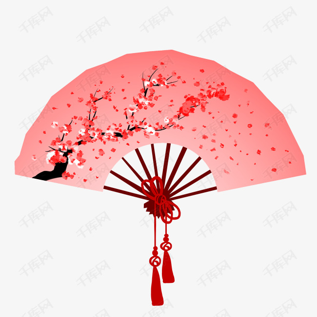 中国古风红色梅花折扇素材图片免费下载_高清psd_千库