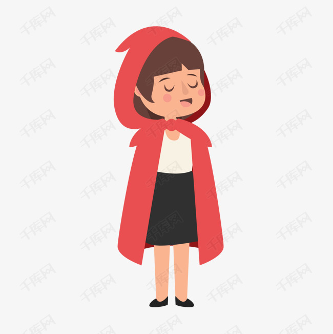 卡通小红帽女孩矢量图