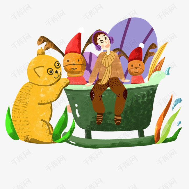 爱护小动物小猫个性卡通插画