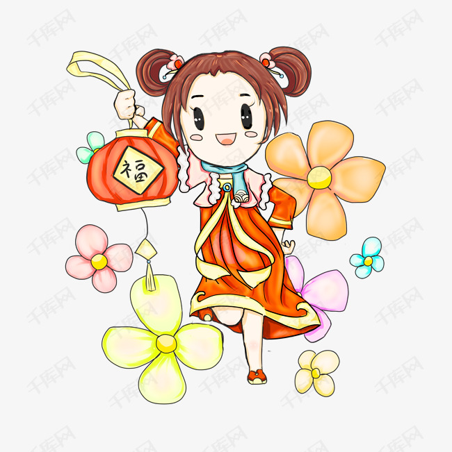 手绘新年人物插画素材图片免费下载_高清psd_千库网