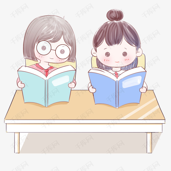 卡通可爱小学生看书学习