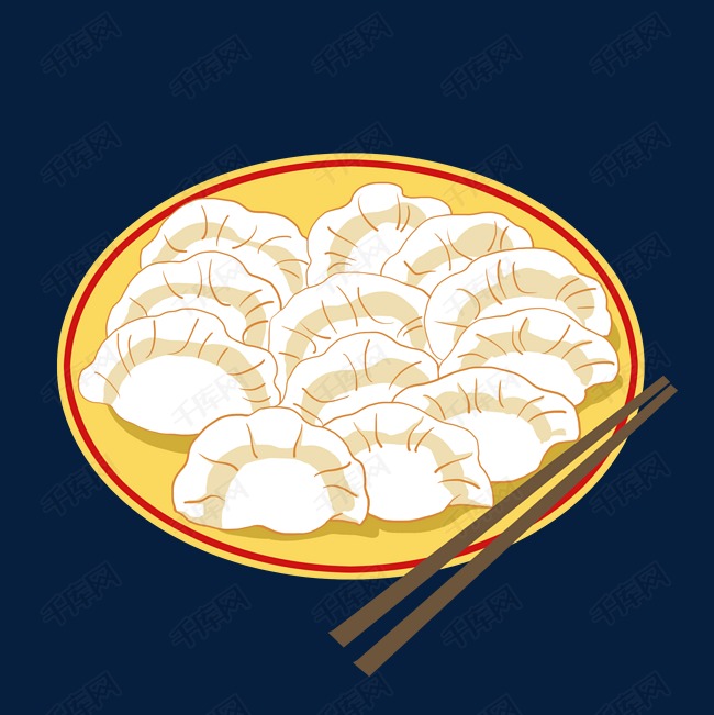 手绘卡通一盘水饺