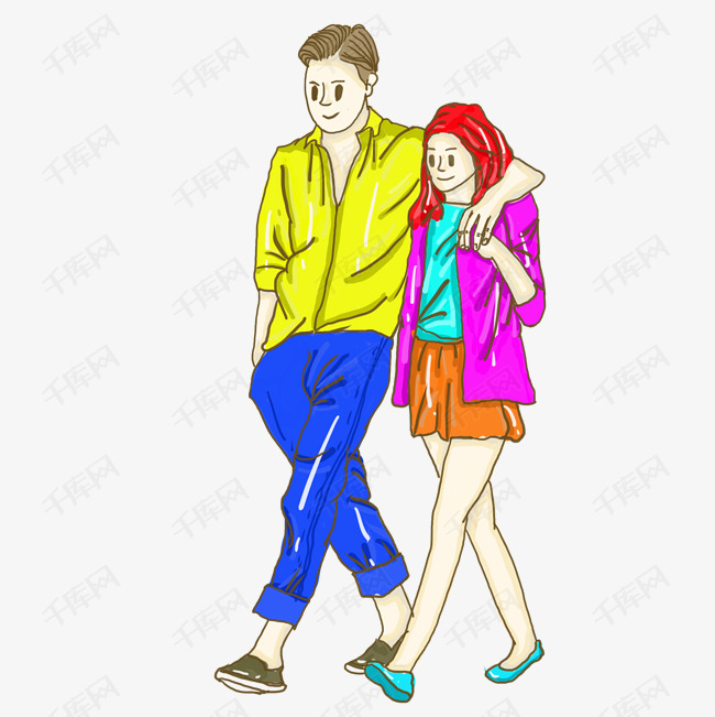 情侣恩爱卡通手绘插图psd源文件