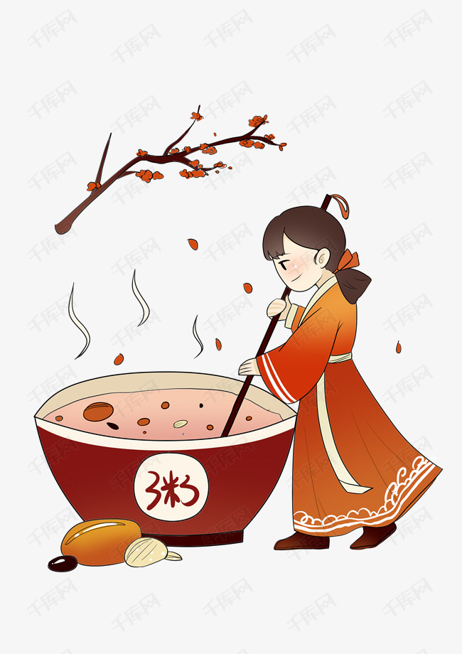 腊八节煮粥小姑娘插画