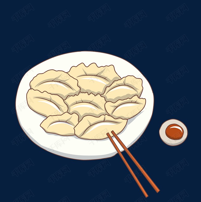 手绘冬至美食饺子插画