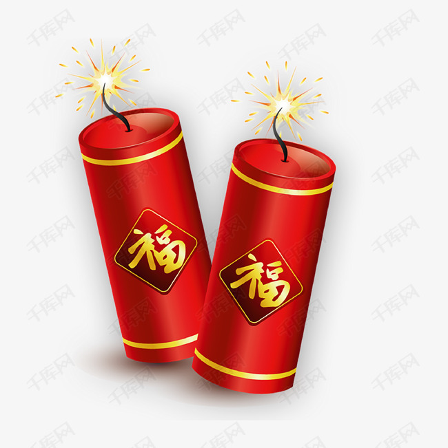 新年福字鞭炮卡通插画矢量图