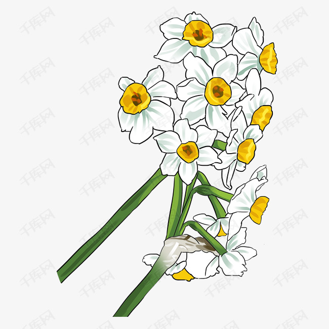 手绘唯美背景  手绘室内家具  卡通水仙花