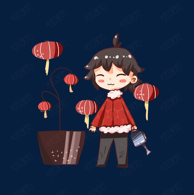 手绘可爱新年创意小女孩插画素材图片免费下载_高清