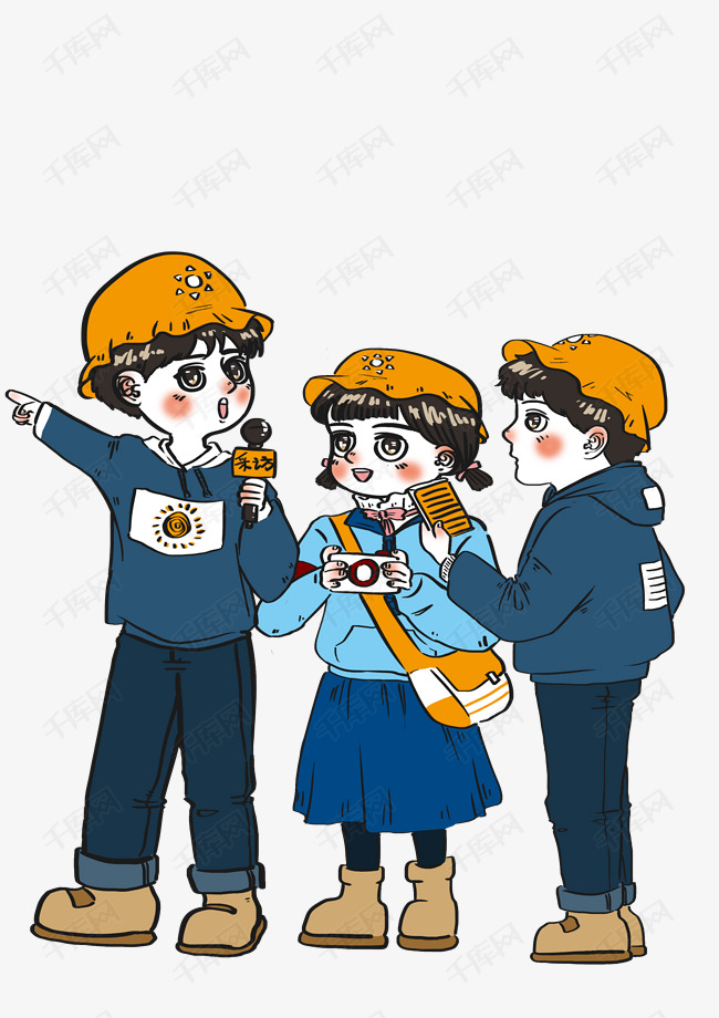 记者节幼儿园模拟采访小记者卡通人物漫画