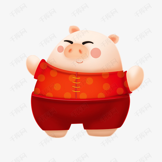 举着手胖胖的小猪插画
