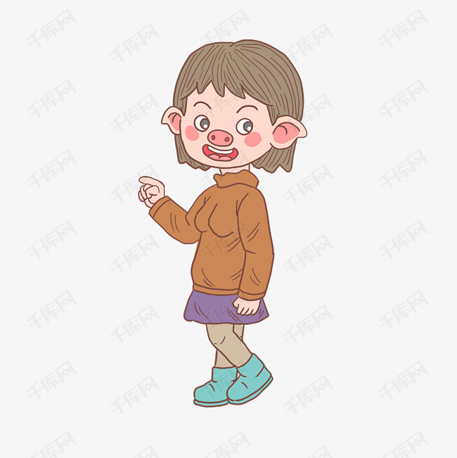 猪年卡通手绘指路猪女孩