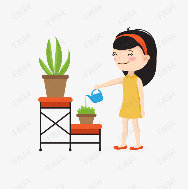 可爱浇花女孩矢量图