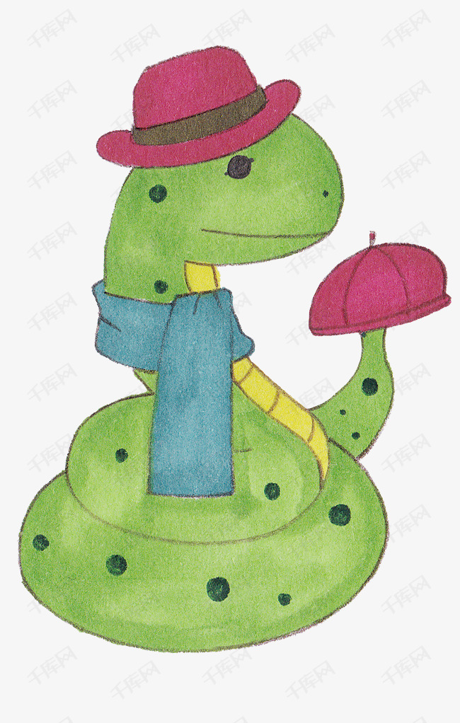 水彩系围巾戴红帽小蛇插画