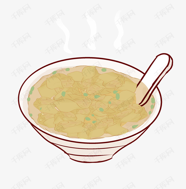 手绘美食馄饨插画