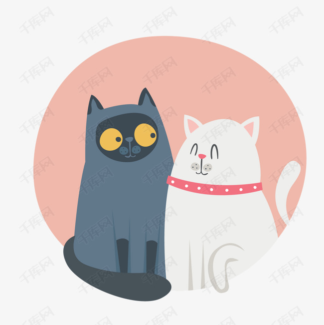 黑白红色卡通情侣猫咪