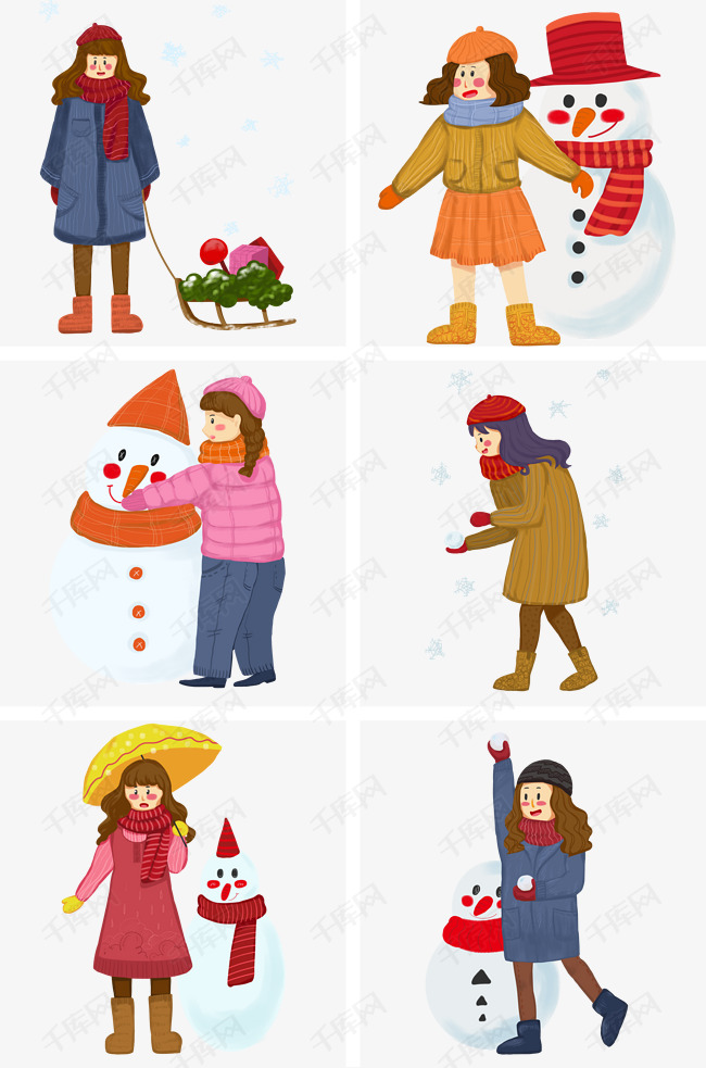 手绘冬季雪人人物插画素材图片免费下载_高清psd_千库