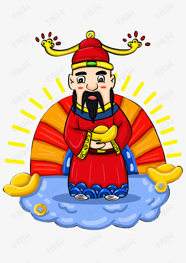 手绘新年财神爷卡通人物素材图片免费下载_高清psd_千库网(图片编号