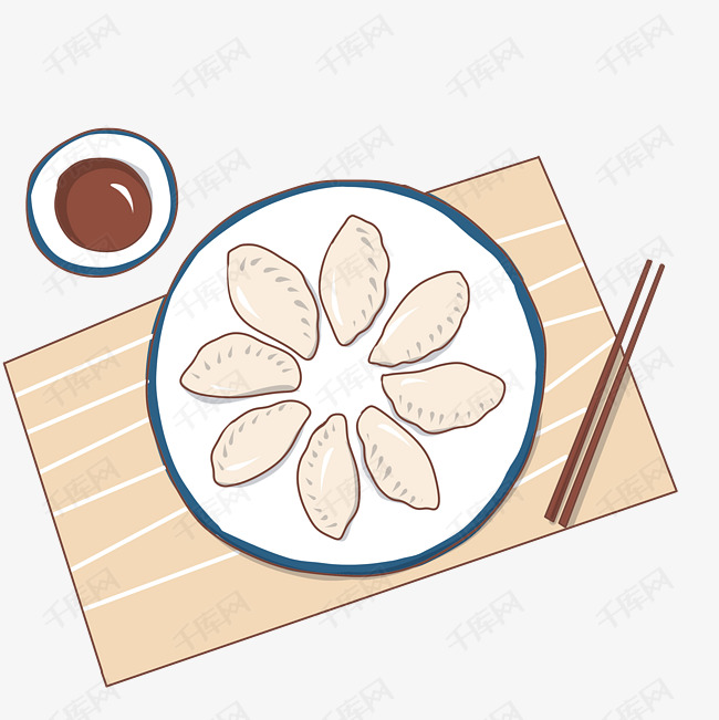 手绘美食一盘饺子插画