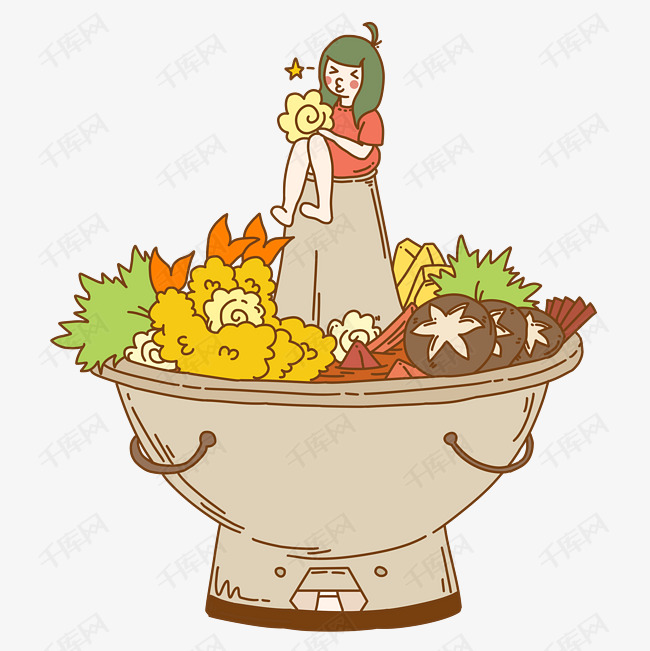 手绘美食铜火锅