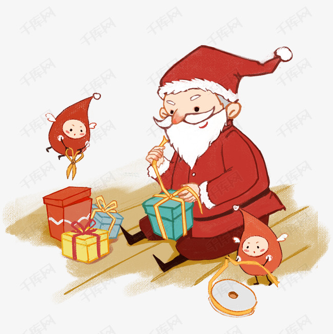 圣诞节拆礼物的圣诞老人