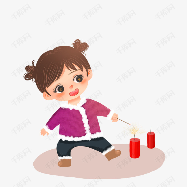 过年新年元旦2019点炮仗女孩素材图片免费下