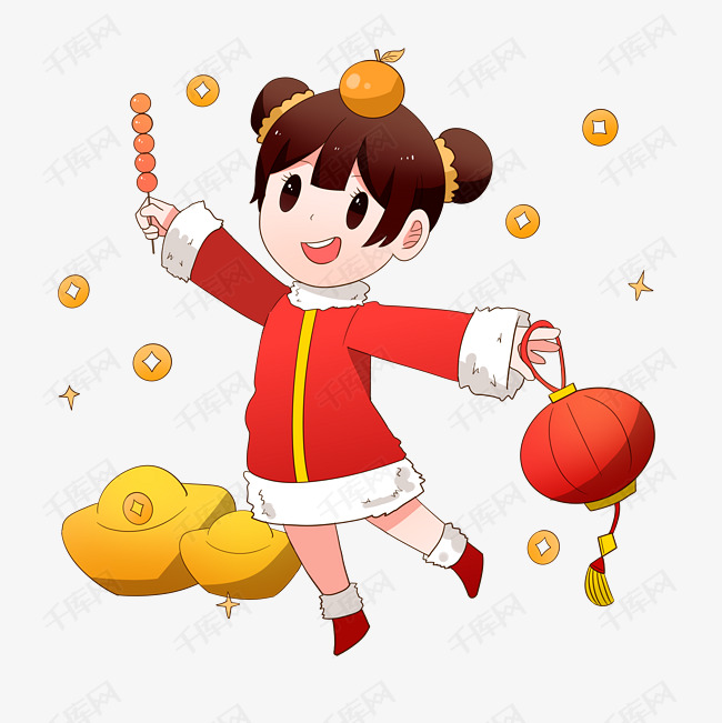手绘过新年提灯笼可爱儿童插画