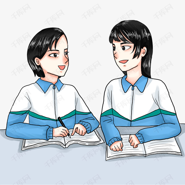 学生学习考试复习手绘卡通人物写作业