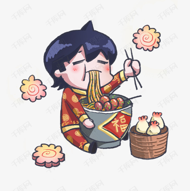 卡通吃面条png下载