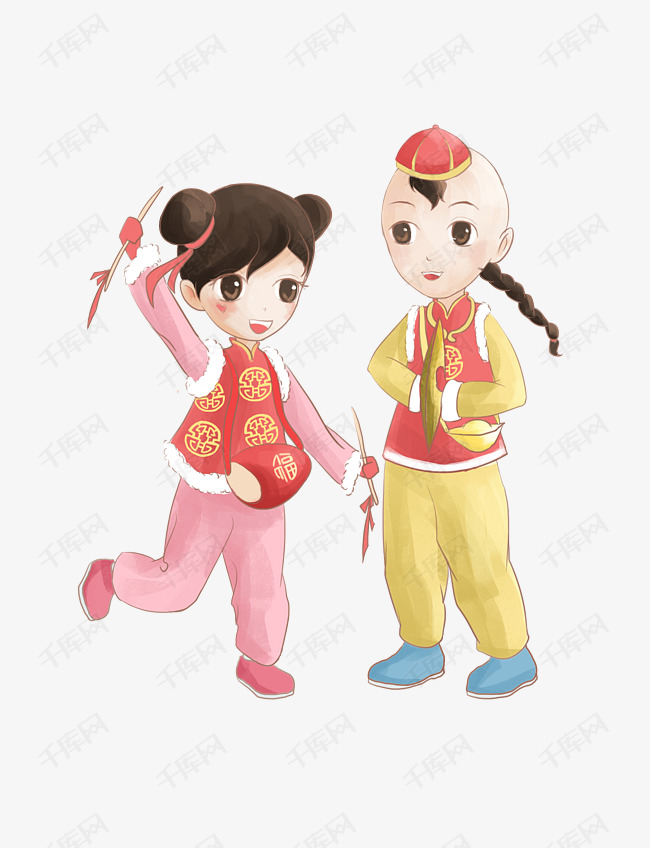 过大年闹社火打腰鼓儿童插画