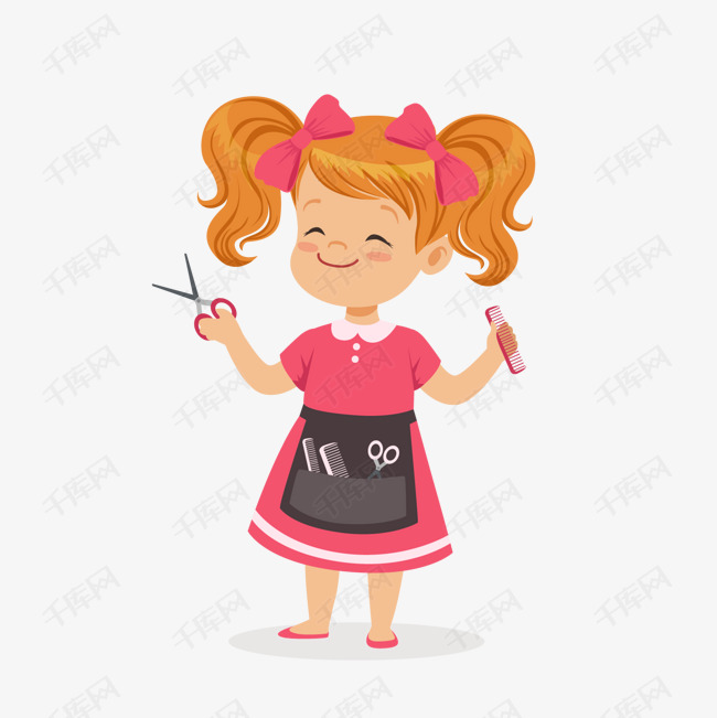 可爱理发师矢量图的素材免抠卡通人物可爱女孩理发师背景装饰可爱人物