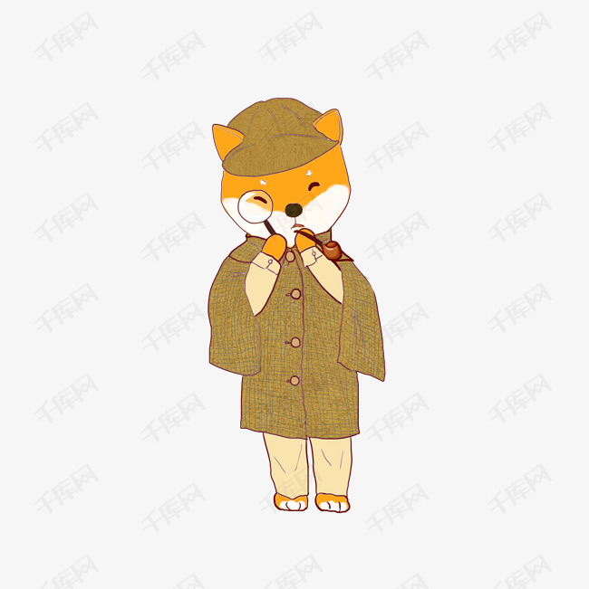动物拟人职业侦探柴犬狗绘本png