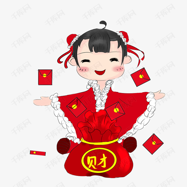 贺新年福字娃娃插画素材图片免费下载_高清psd_千库网