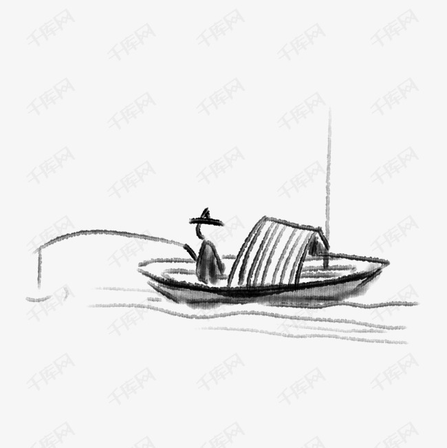 中国风水墨简笔画渔船
