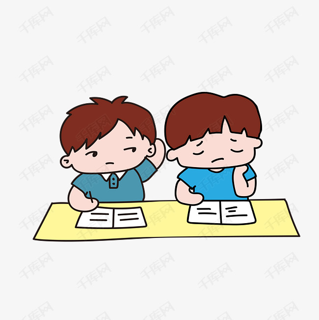 手绘卡通考试中的学生