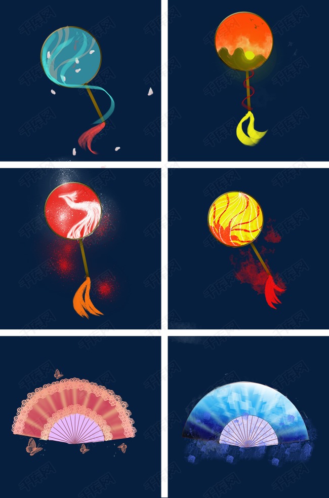 中国古风花纹团扇折扇