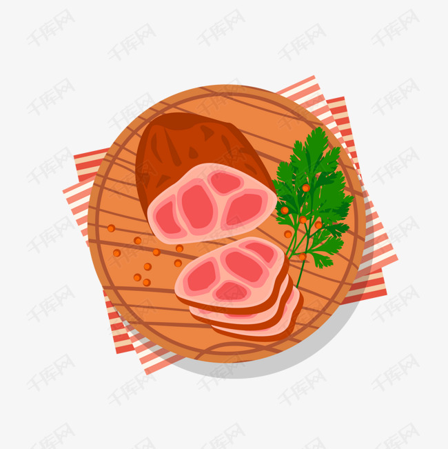 美味食物肉矢量图的素材免抠卡通食物卡通肉美味食物背景装饰绿色香菜