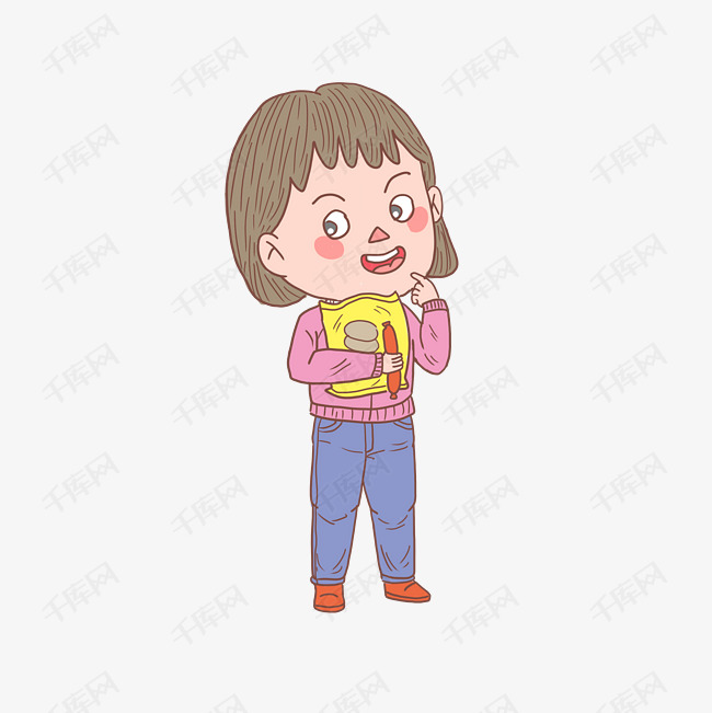 卡通手绘人物吃零食女孩