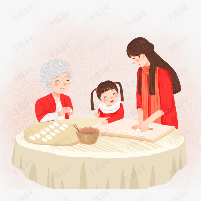 过年新年元旦2019全家人包饺子素材图片免费