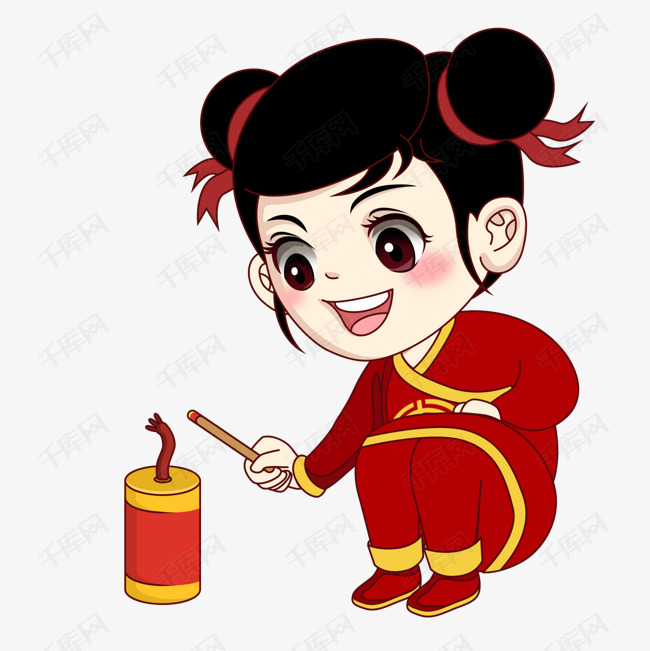 女福娃玩鞭炮免抠素材图片免费下载_高清psd_千库网